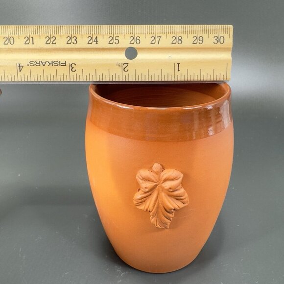 B Taylor Hand Made RedWare Tumbler Glasses Cups Signed With Grapes Leafs Set 2 - Picture 4 of 15